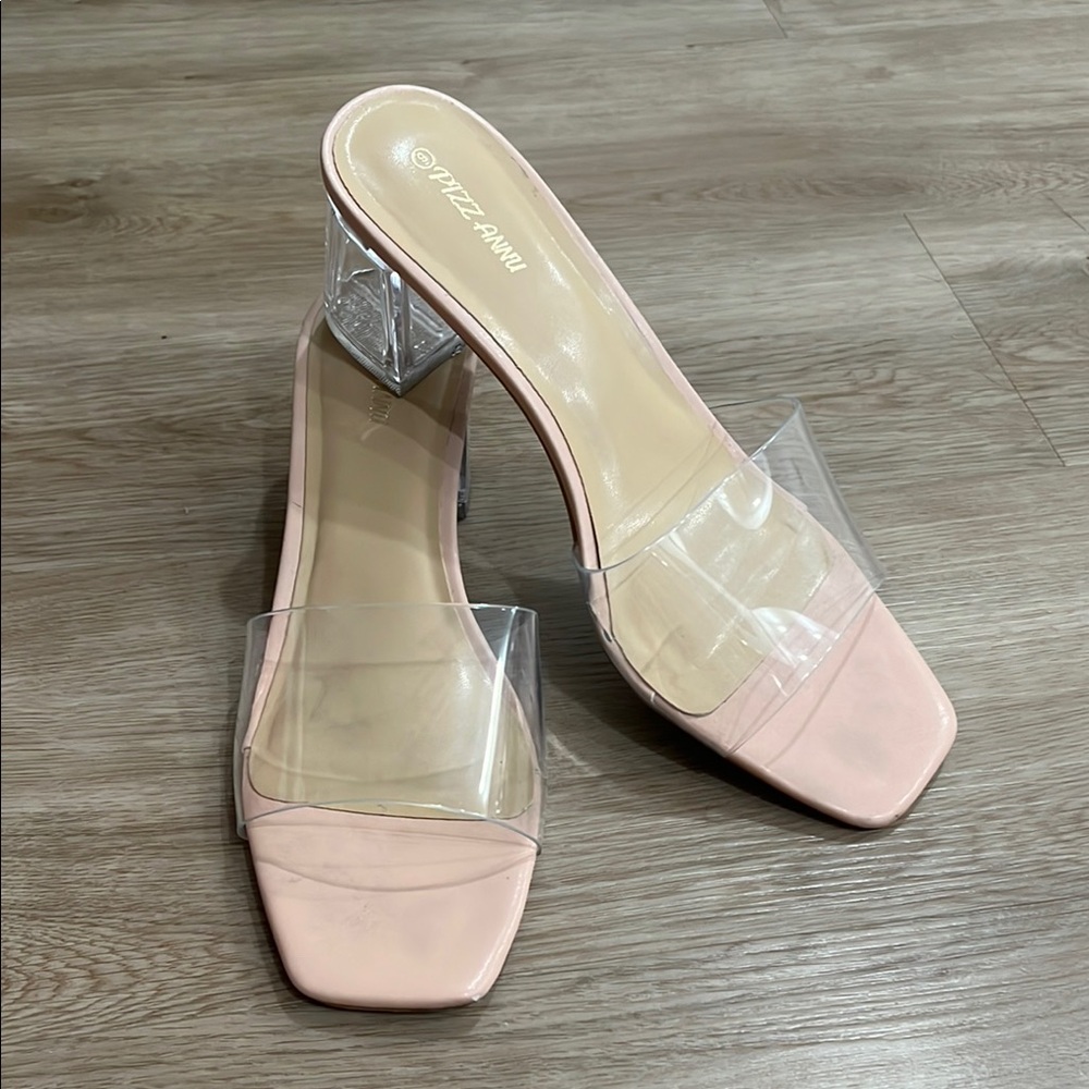 Clear and Pink Heeled Sandals